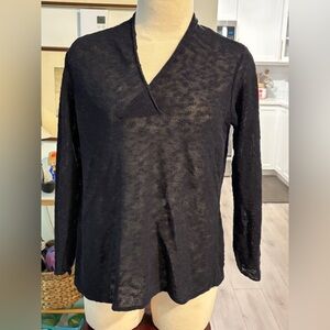 Eileen Fisher Black Sheer Linen Blend Women's Blouse